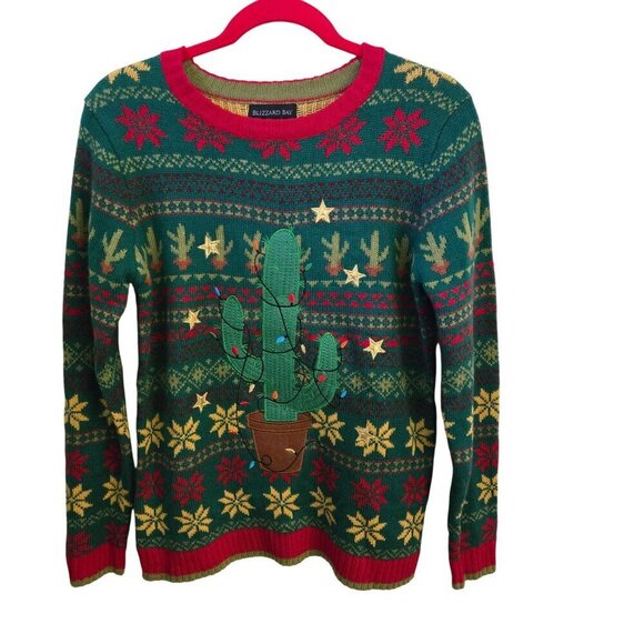 Blizzard Bay Cactus Desert Themed Ugly Christmas Sweater Size L - Picture 1 of 5